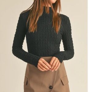 Black Long Sleeve Textured Women's Top